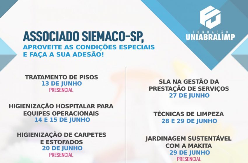  Fundação UniAbralimp e SIEMACO-SP abrem agenda de junho para cursos de capacitação profissional