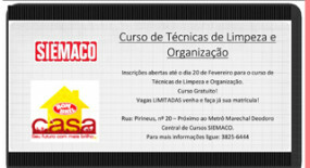  Parceria Central de Cursos do Siemaco e Casa Bombril apresentam: Curso de Técnicas de Limpeza e Organização